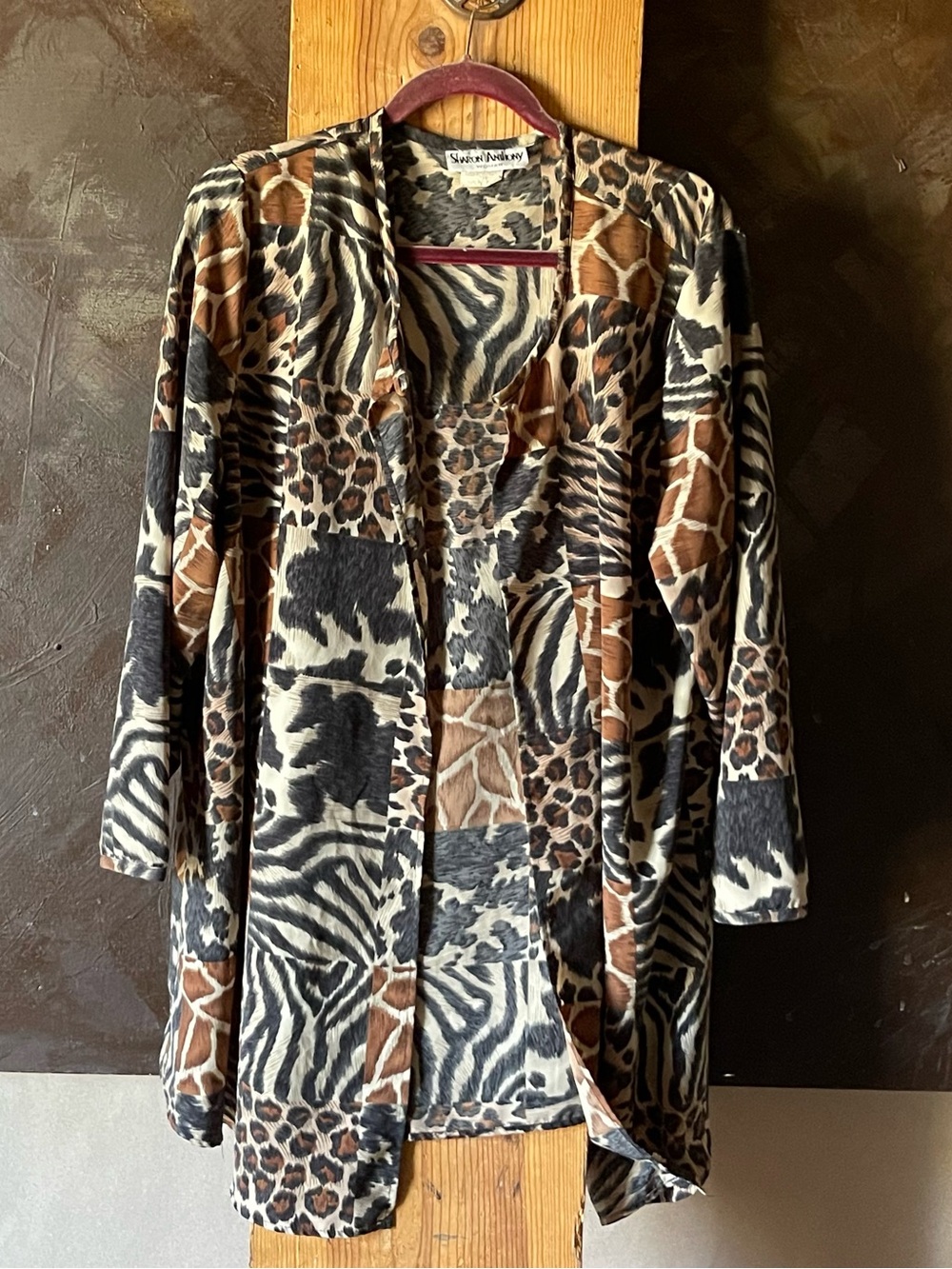 Animal Print Open Front Jacket - Multi Brown & Black